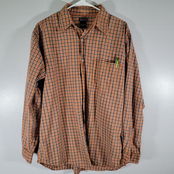 BKE Button Up Shirt Men L Orange Navy Plaid Casual Relaxed Office Rodeo Western - Picture 1 of 9